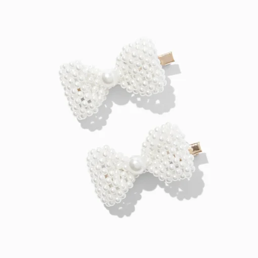 Barrettes à nœud en perle d'imitation - Lot de 2