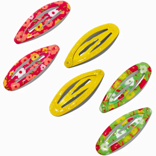 Barrettes à pression imprimé à fleurs fluo Claire's Club - Lot de 6