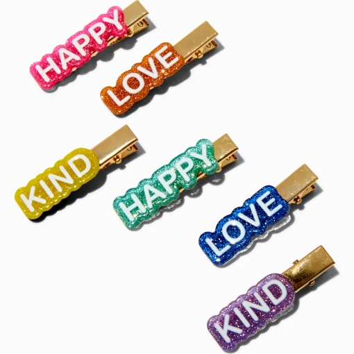 Barrettes « Affirmation » arc-en-ciel à paillettes Claire’s Club - Lot de 6