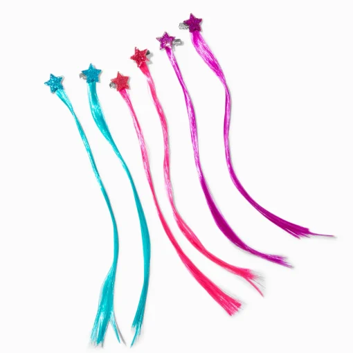 Barrettes clic clac avec cheveux synthétiques étoiles parées de bijoux Claire's Club - Lot de 6