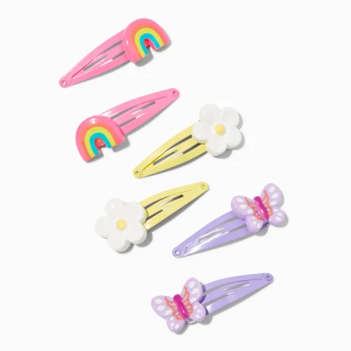 Barrettes clic clac marguerite, papillon, arc-en-ciel Claire's Club - Lot de 6