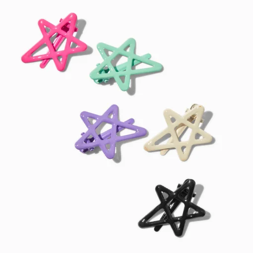Barrettes clic clac étoile fluo - Lot de 5