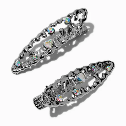 Barrettes cœur dégoulinant iridescentes - Lot de 2