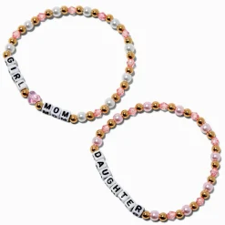 Best Friends Beaded "Girl Mom" & "Daughter" Stretch Bracelets - 2 Pack