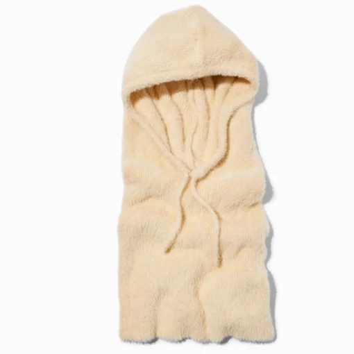 Bonnet style sweat à capuche mohair couleur ivoire