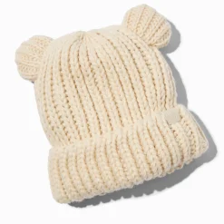 Bonnet tricoté ours couleur ivoire