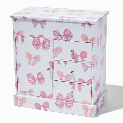 Boîte à bijoux haute à motif nœud rose