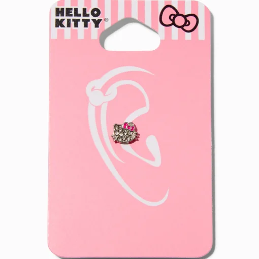 Boucle d’oreille pour piercing au cartilage 0,8 mm visage strass en acier inoxydable Hello Kitty®