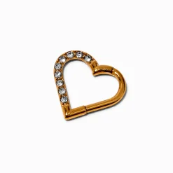 Boucle d’oreille pour piercing rook 1,0 cœur strass en titane couleur dorée