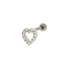 Boucle d’oreille pour piercing de cartilage cœur strass 1,2 mm en titane couleur argentée
