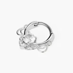 Boucle d'oreille à charnière 0,8 mm hélix décorée couleur argentée