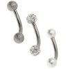 Boucles d’oreille rook perle d’imitation boule de feu 16 g couleur titané et couleur argenté - Lot de 3