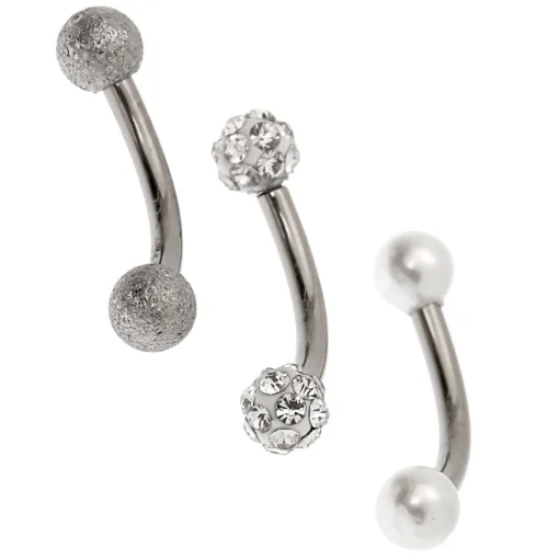 Boucles d’oreille rook perle d’imitation boule de feu 16 g couleur titané et couleur argenté - Lot de 3