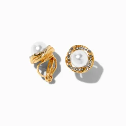 Boucles d’oreilles à clip avec nœud perle d’imitation couleur dorée