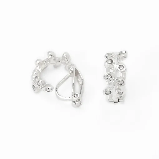 Boucles d’oreilles à clip feuilles décorées 10 mm couleur argentée
