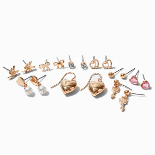 Boucles d’oreilles empilables cupidon couleur dorée - Lot de 9