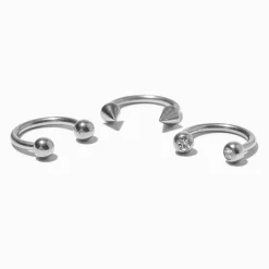 Boucles d’oreilles fer à cheval 1,2 mm pour piercing hélix en titane couleur argentée - Lot de 3