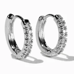 Boucles d’oreilles huggies avec strass en zircon cubique d'imitation empilés 10 mm couleur argentée