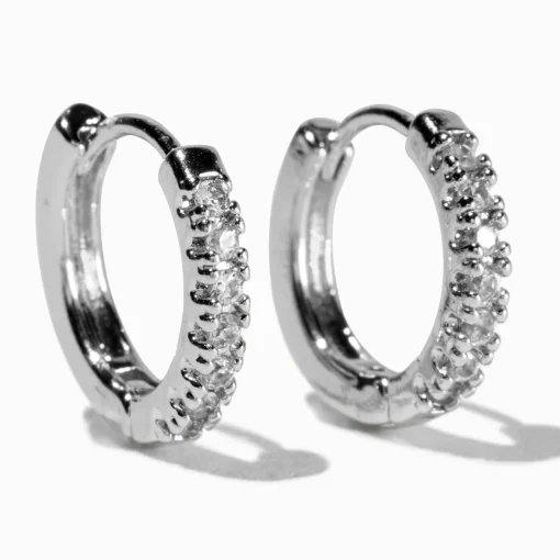 Boucles d’oreilles huggies avec strass en zircon cubique d'imitation empilés 10 mm couleur argentée