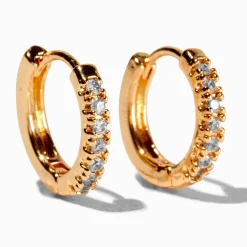 Boucles d’oreilles huggies avec strass en zircon cubique d'imitation empilées 10 mm couleur dorée