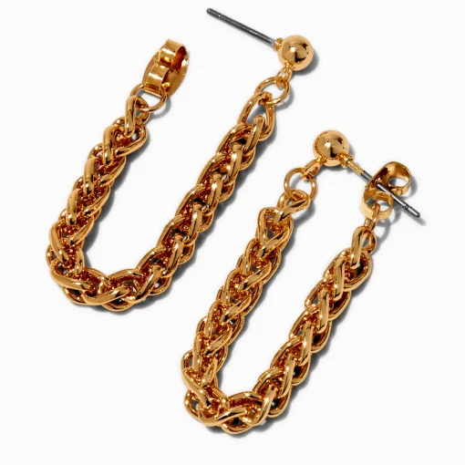 Boucles d’oreilles reliées par une chaîne maillons gourmette couleur dorée