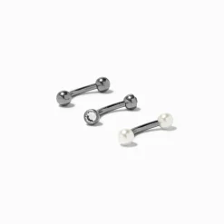 Boucles d’oreilles rook strass boule et perles d'imitation 1,2 mm en titane couleur argentée - Lot de 3