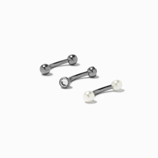 Boucles d’oreilles rook strass boule et perles d'imitation 1,2 mm en titane couleur argentée - Lot de 3