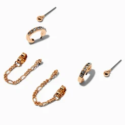 Boucles d’oreilles superposables à chaîne couleur dorée - Lot de 3
