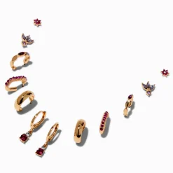 Boucles d’oreilles superposables couleur dorée et strass roses et violets - Lot de 6