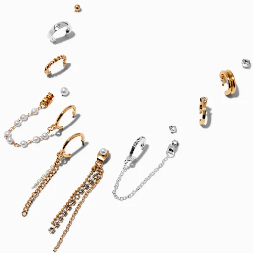 Boucles d’oreilles superposables glamour en métaux mixtes - Lot de 12