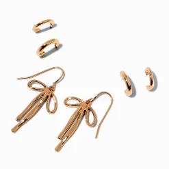 Boucles d’oreilles superposables nœud dégoulinant couleur dorée - Lot de 3