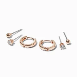 Boucles d’oreilles superposables couleur doré rose - Lot de 3