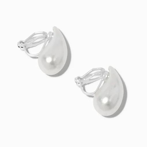 Boucles d'oreilles à clip haricot perle d'imitation blanches