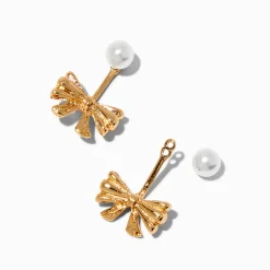 Boucles d'oreilles devant derrière perle d'imitation et nœud