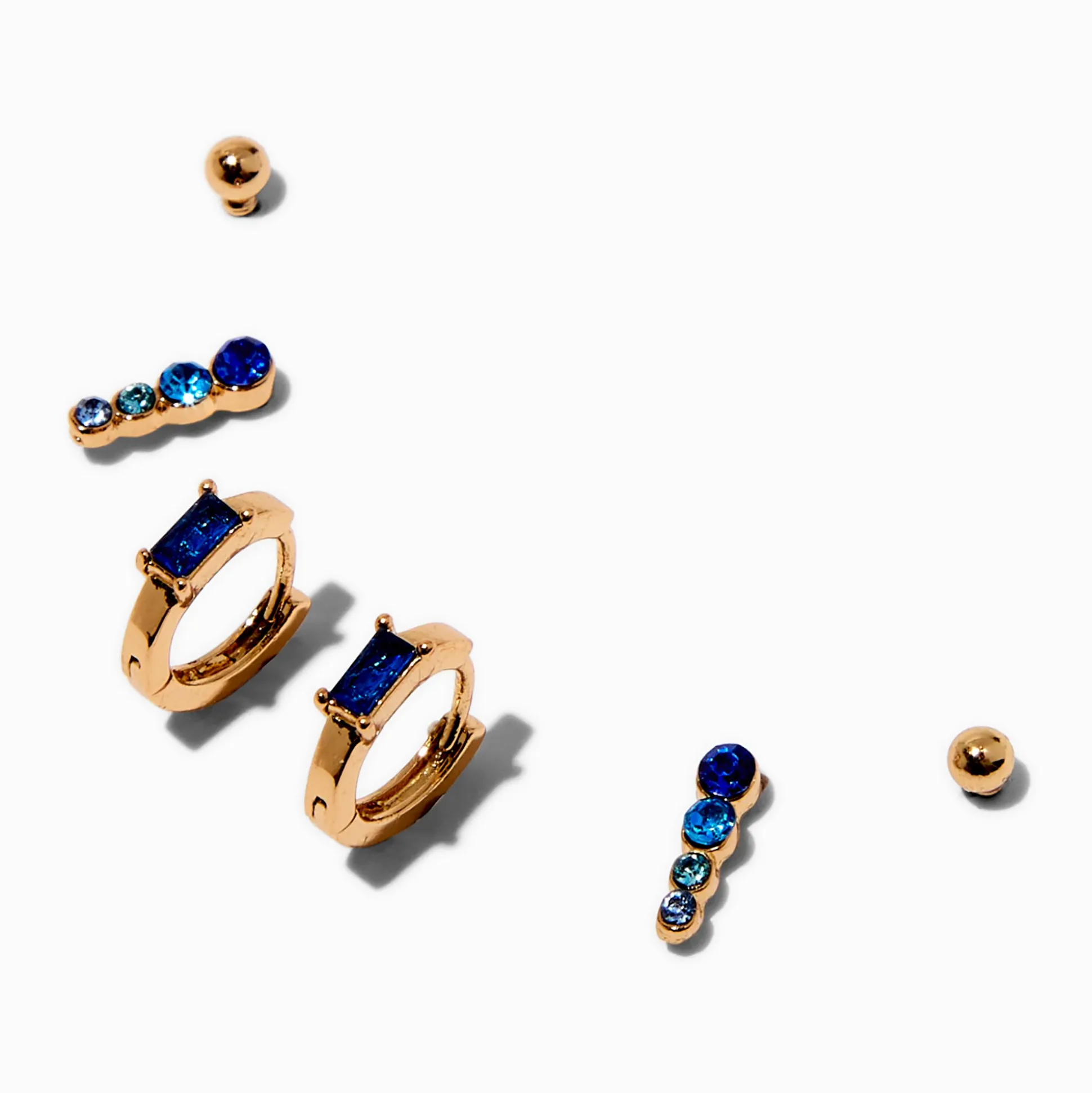 Boucles d'oreilles empilables en zircon cubique bleu couleur dorée - Lot de 3