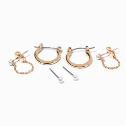 Boucles d'oreilles empilables perle d'imitation et couleur dorée - Lot de 3