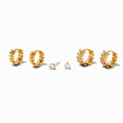 Boucles d'oreilles feuille superposables en zircon cubique couleur dorée C LUXE by Claire's - Lot de 3