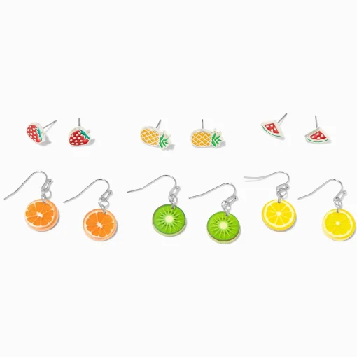 Boucles d'oreilles fruits couleurs vives - Lot de 6