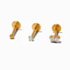 Boucles d'oreilles pour piercing de cartilage non filetées 1,0 mm boule en zircon cubique et titane couleur dorée - Lot de 3