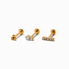 Boucles d'oreilles pour piercing de cartilage non filetées clou de 1,0 mm en zircon cubique et titane couleur dorée - Lot de 3