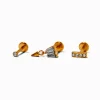 Boucles d'oreilles pour piercing de cartilage non filetées 1,0 mm en strass et titane couleur dorée - Lot de 3