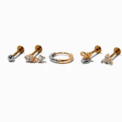 Boucles d'oreilles pour piercing de cartilage non filetées anneaux et clous 1,0 mm zircon cubique acier inoxydable en métaux mixtes - Lot de 5
