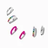 Boucles d'oreilles superposables anneaux tubulaires couleur argentée - Lot de 3