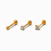 Boucles d'oreilles tragus sans filet clou 1,0 mm en zircon cubique et titane couleur dorée - Lot de 3