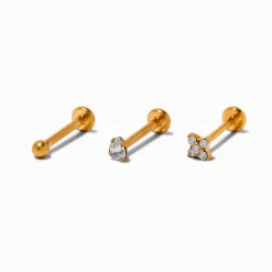 Boucles d'oreilles tragus sans filet clou 1,0 mm en zircon cubique et titane couleur dorée - Lot de 3