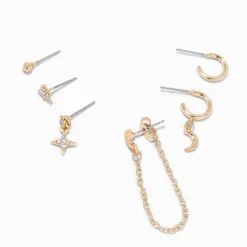 Boucles d'oreilles uniques croissant de lune aux designs variés couleur dorée - Lot de 6