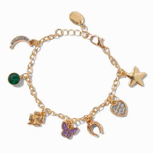 Bracelet à breloques porte-bonheur couleur dorée