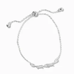 Bracelet bolo géométrique aux designs variés en zircon cubique couleur argentée