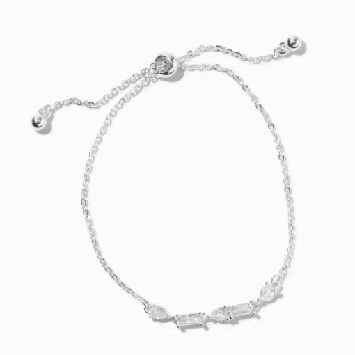 Bracelet bolo géométrique aux designs variés en zircon cubique couleur argentée