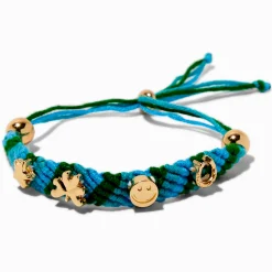 Bracelet bolo tressé bleu et vert breloque couleur dorée